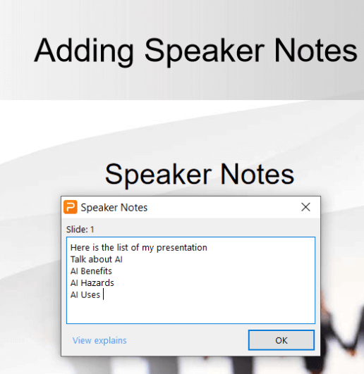 how to add speaker note in WPS Presentation