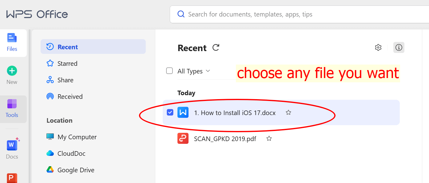 Import File In WPS Office