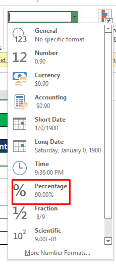 Display the value as Percentage