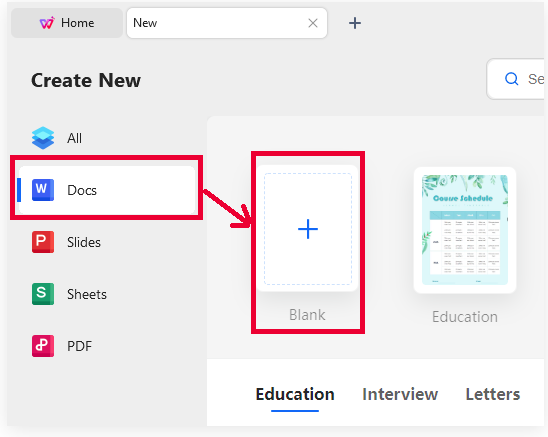 Click on the “Blank”
