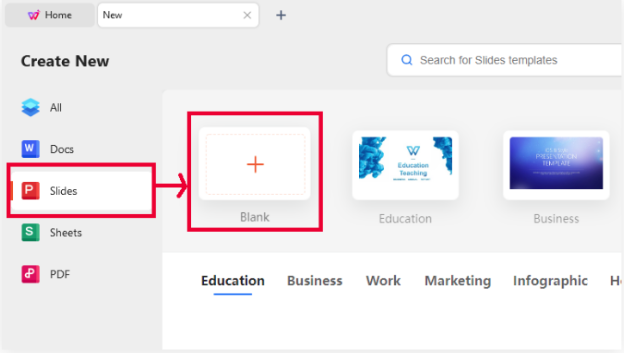 Click on the “Blank” button