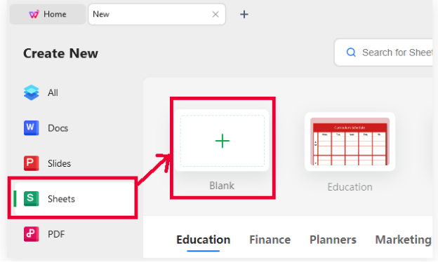 Click on the “Blank” button