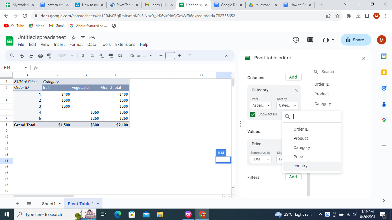 Add price to Values.