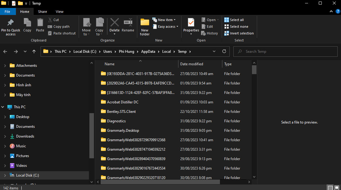 A window with temporary files