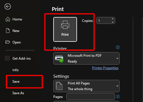 Save and print