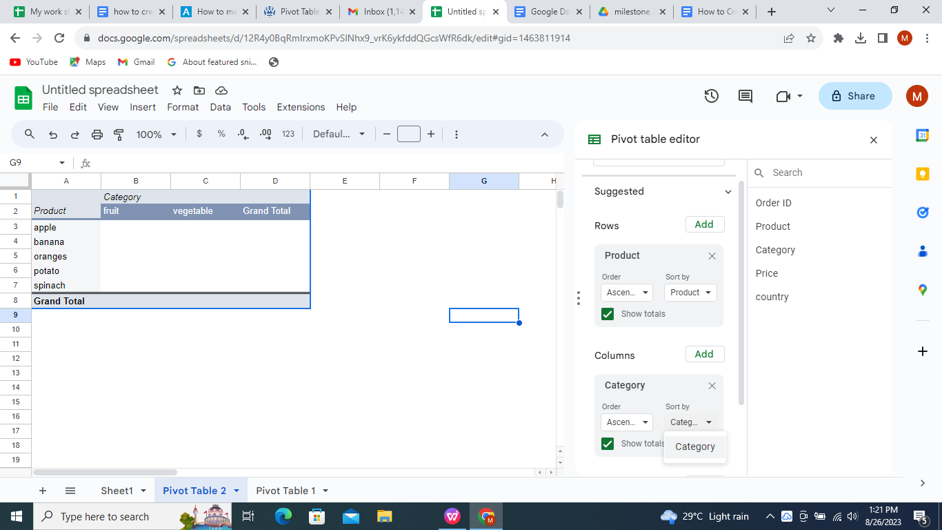 Add Categories to Columns.
