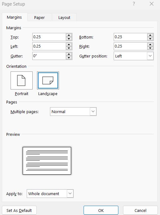 Business Cards in Word Margins
