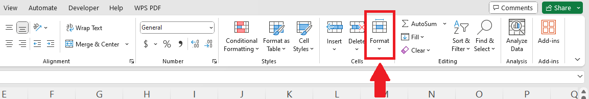 Excel format options