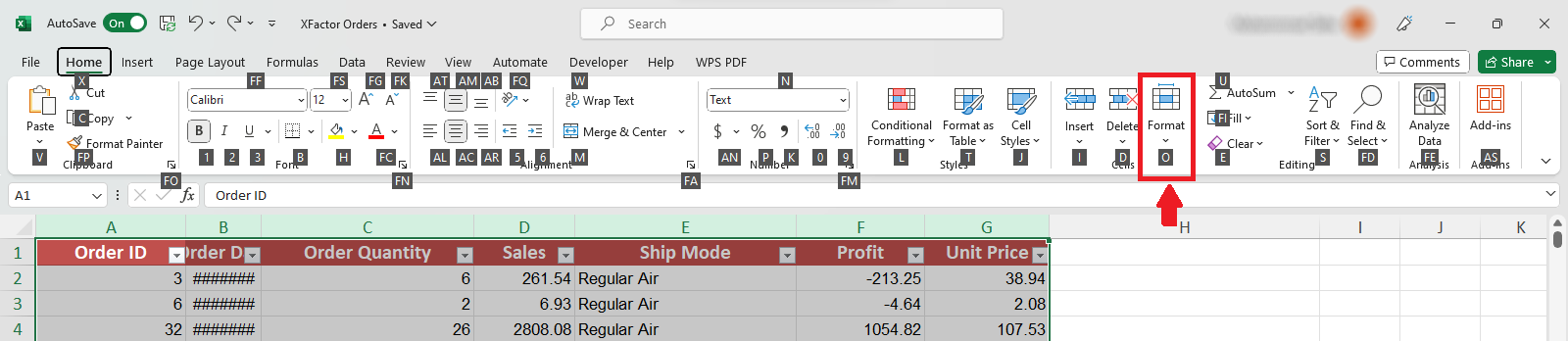Excel format menu shortcut