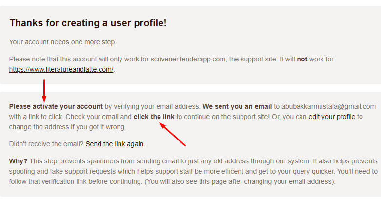scrivener activate account