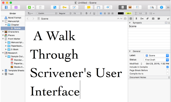 Scrivener user interface
