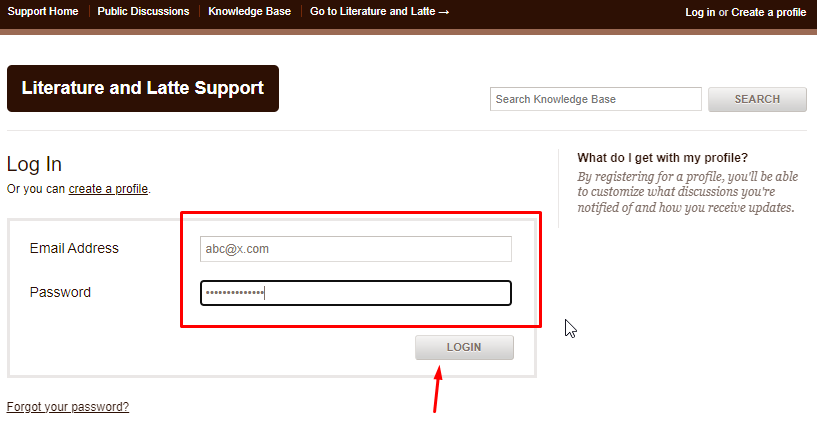 Scrivener login click