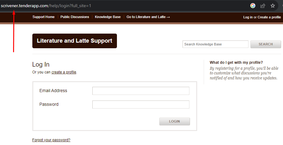 Scrivener website URL