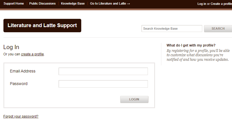 Scrivener login form