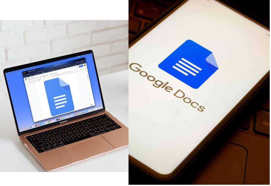 Google Docs open on a laptop and a mobile phone.