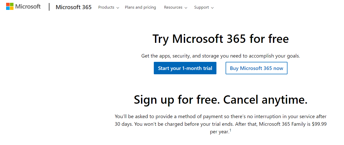 Microsoft Office free trial