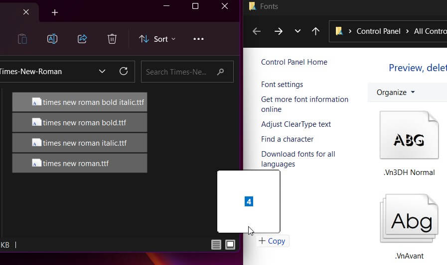 drag to install new font