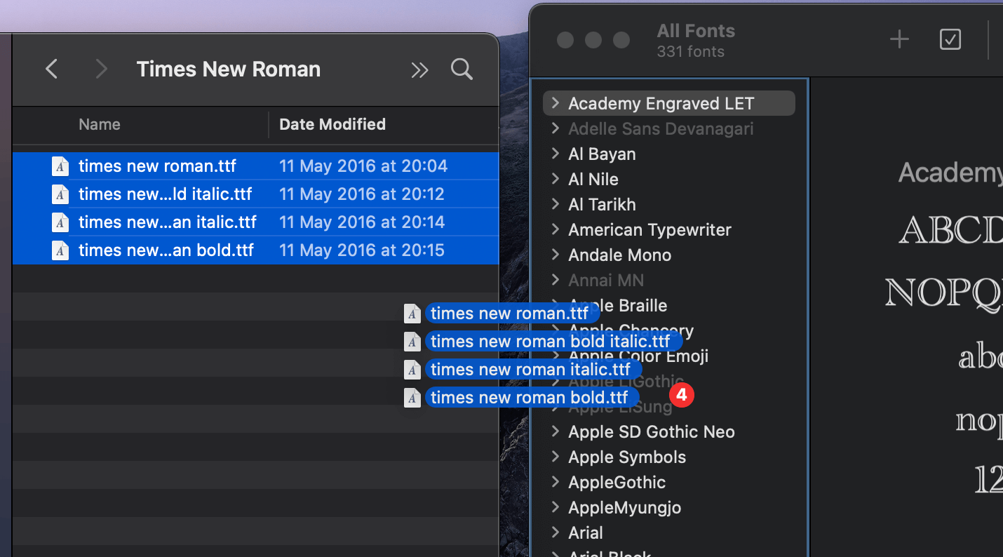 add times new romans font
