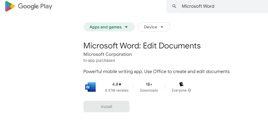 Microsoft Word On Google Play