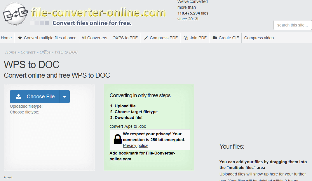 the WPS to DOC File Converter Online website.