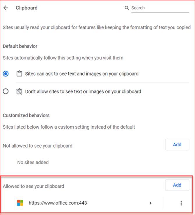 Select Allowed to see your clipboard.