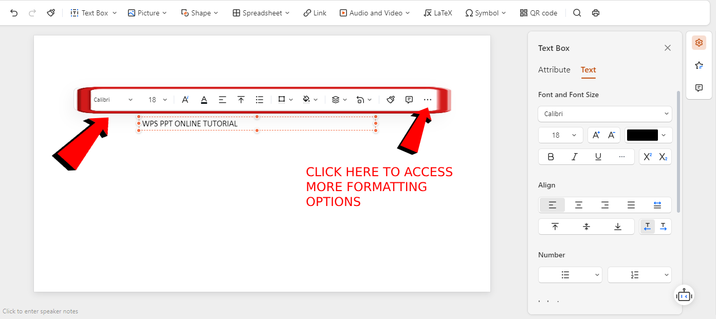 WPS PPT Online text formatting