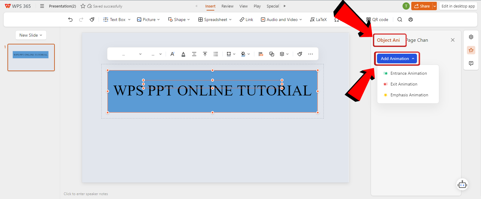 WPS PPT Online add animations