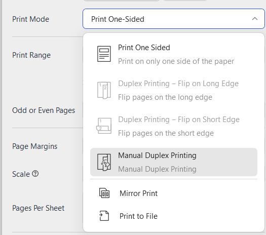 manual duplex printing