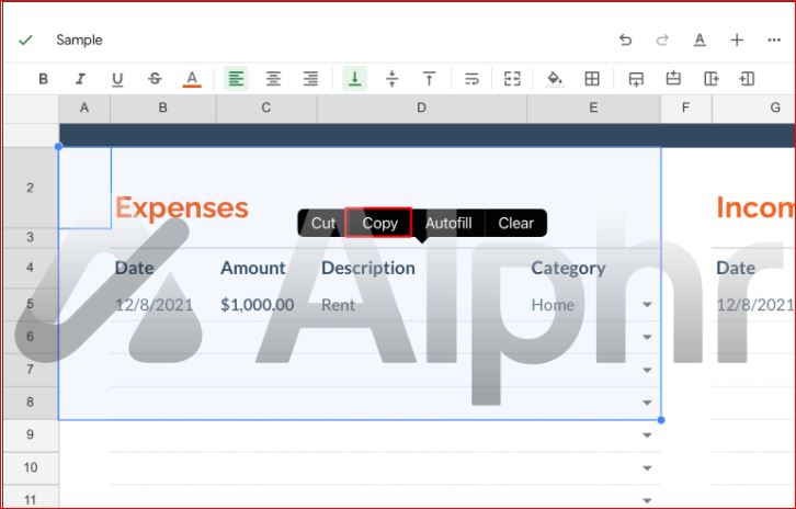 Highlight the rows and click copy