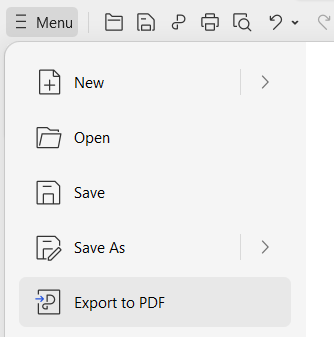 Select Export to PDF from the Menu