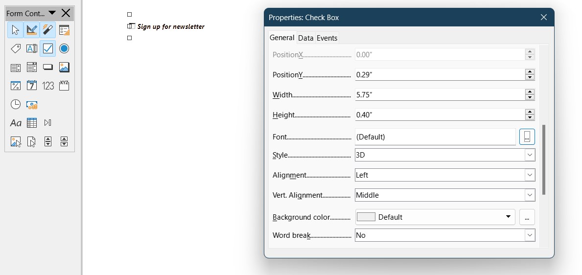 “Check box properties”