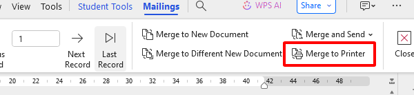 Merge to Printer button