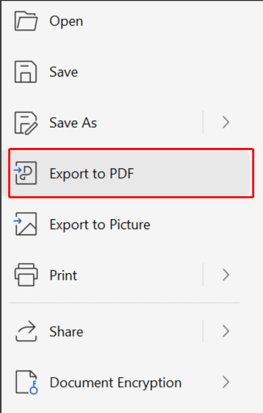 Select Export to PDF
