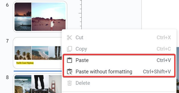 “Paste the copied slides”