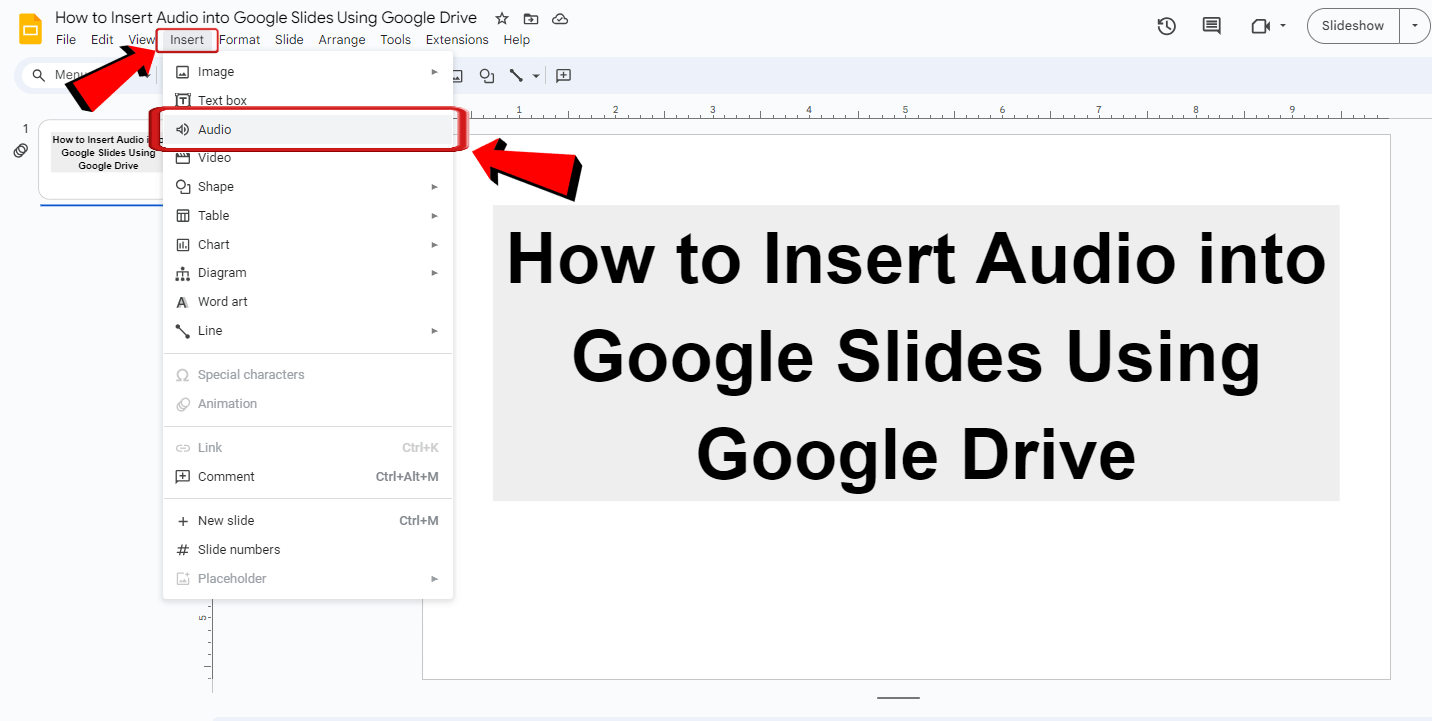 Google Slides insert menu