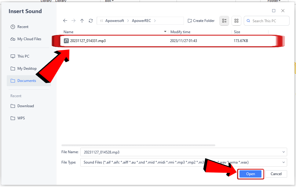 WPS Presentation select audio