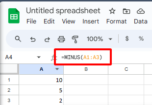 Type the MINUS Function