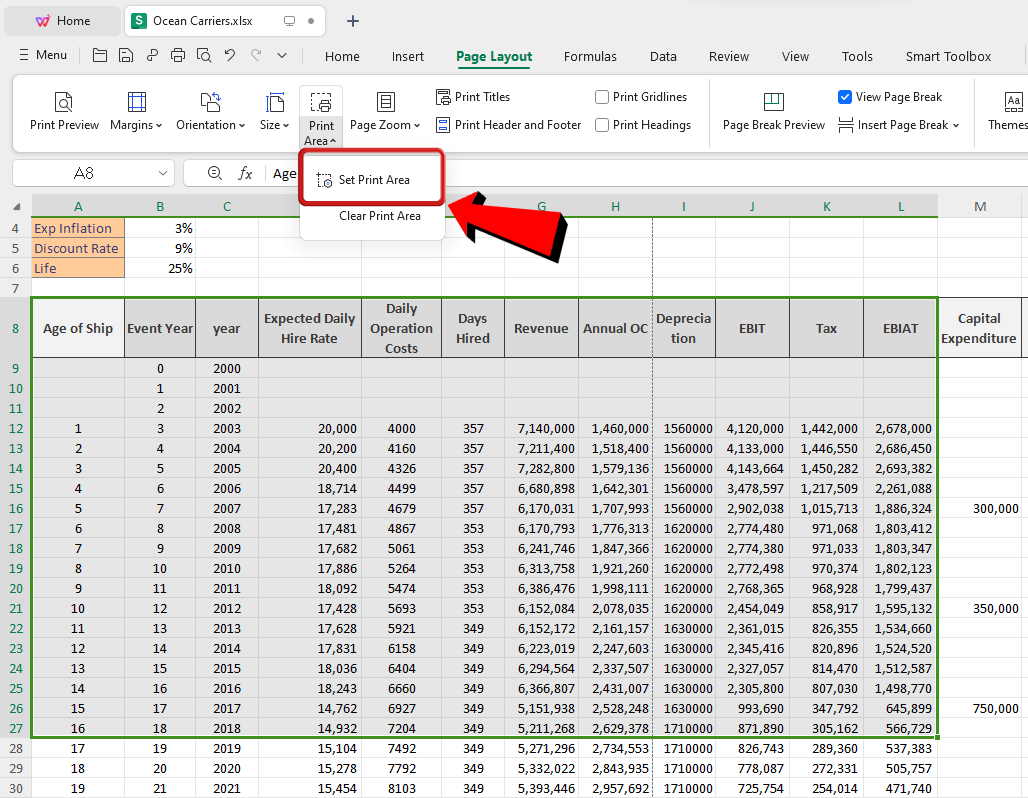 WPS Office Page layout tab