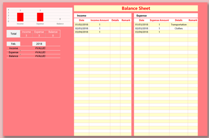 Pink Balance Sheet template