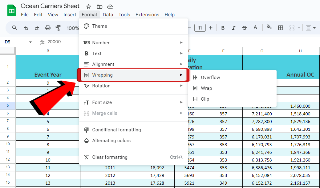 Google sheets text wrapping