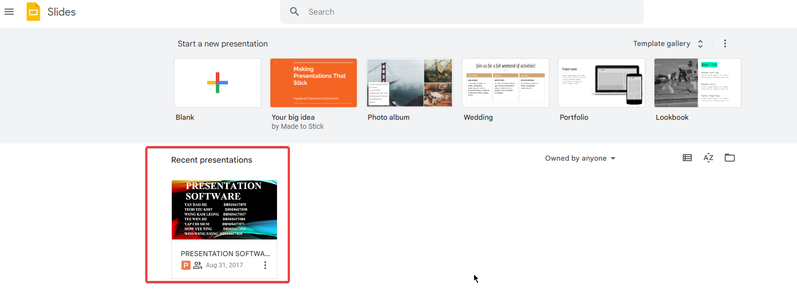 Open Google Slides presentation