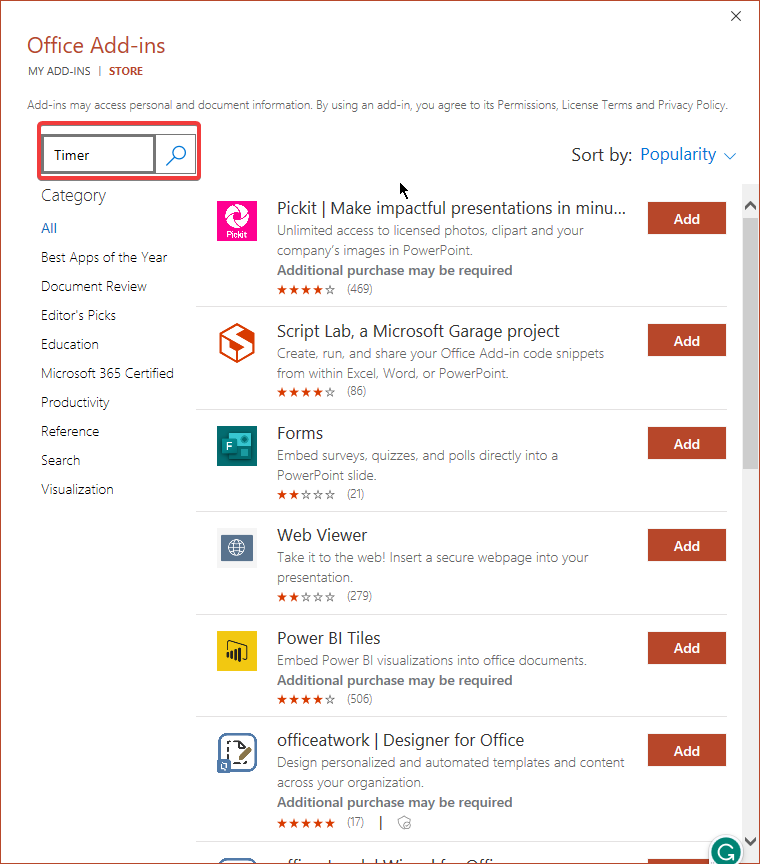 Search Timer in search bar