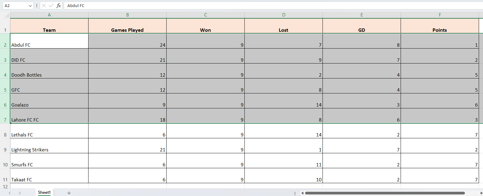 Excel Spreadsheet select rows