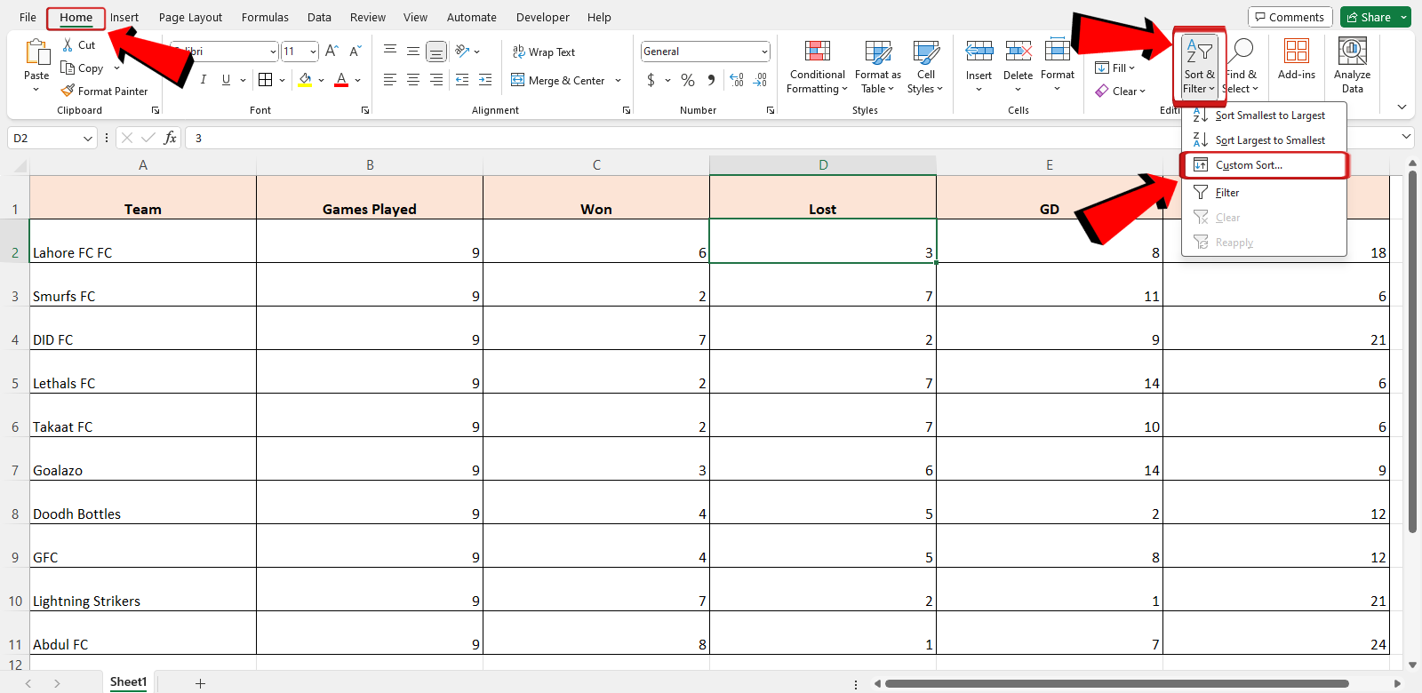 Excel Spreadsheet Custom sort