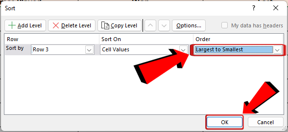Excel Spreadsheet Sort order