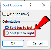 Excel Spreadsheet sort left to right