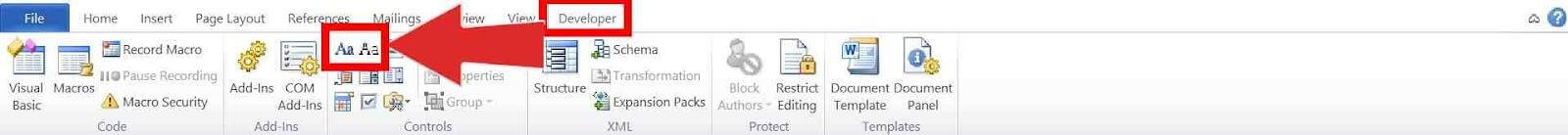 How to insert Text Content Control in Word