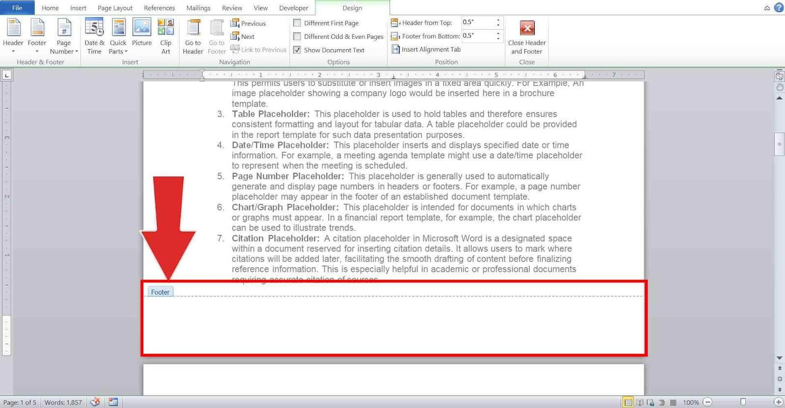 How to insert Header/Footer in Word