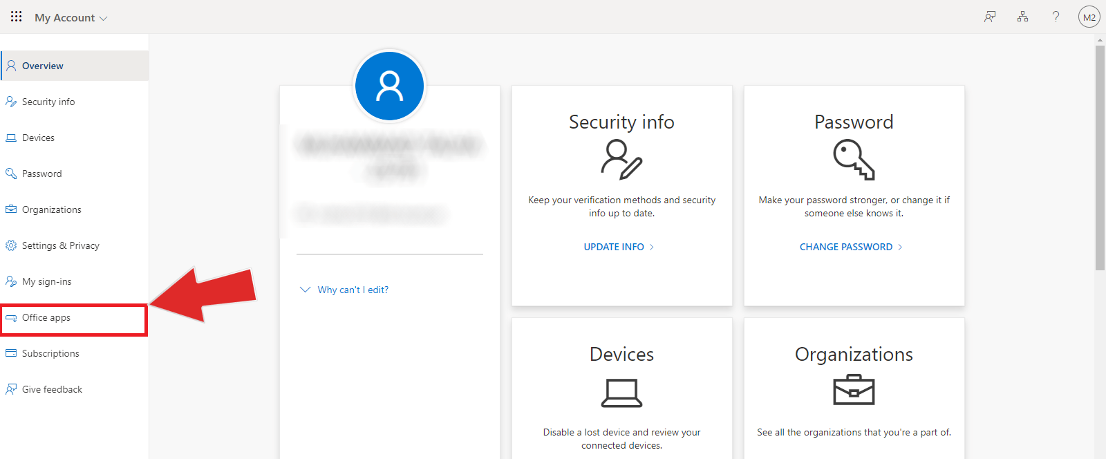 Panel de cuentas Microsoft