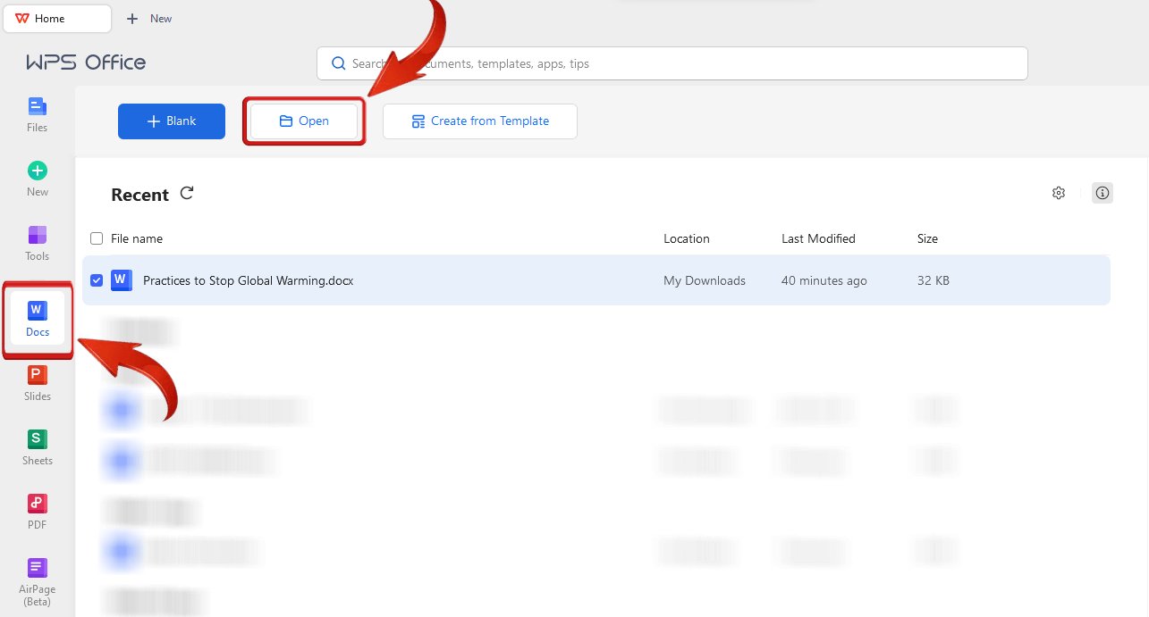 WPS Office open Document